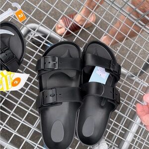 Black Double Buckle Slide Sandals shade, and shore brand nwt size 6
